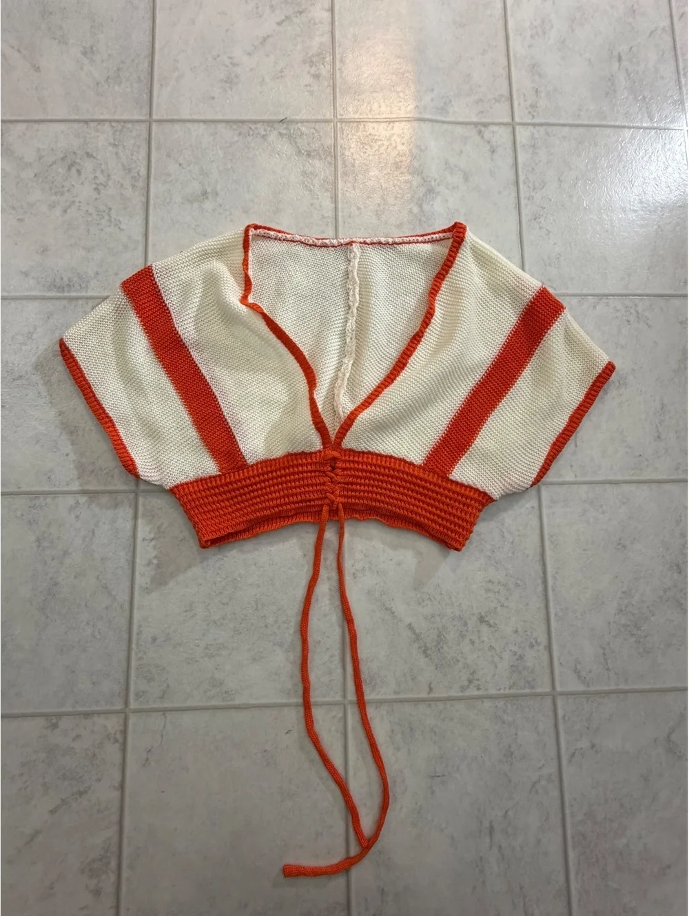 Shein Curve white and orange tie front shrug